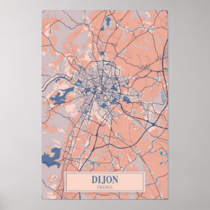 Dijon France Breezy City Map Travel Poster