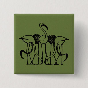 Dijsselhof - Five Flamingos, fine art, 2 Inch Square Button
