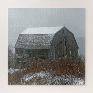 Dilapidated Barn in Snow Scenic Puzzle