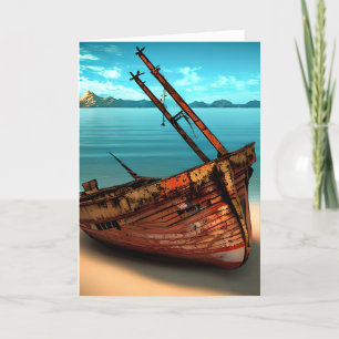 Dilapidated Boat on an Abandoned Sandy Beach Card
