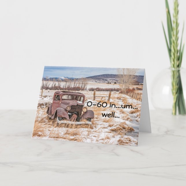 Dilapidated, Rusty Antique Auto in Snow Card (Front)