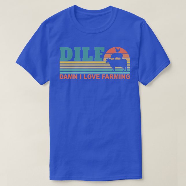 DILF-Damn I Love Farming Funny Farmer Farming Retr T-Shirt (Design Front)