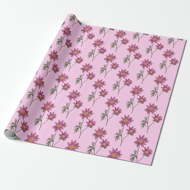 Dill Daisy Wrapping Paper Pink Pattern (Unrolled)