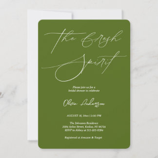 Dill Green Elegant Script Bridal Shower Invitation