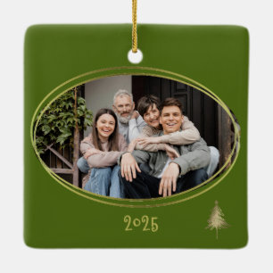 Dill Green Pink & Gold Christmas Trees  Ceramic Ornament