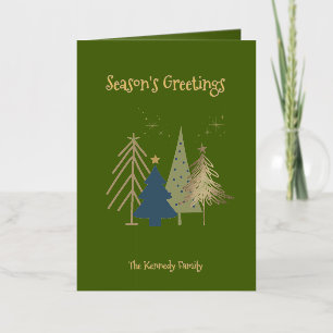 Dill Green Pink & Gold Christmas Trees  Foil Greeting Card