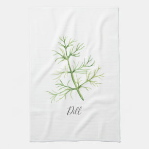 Dill Herb Watercolor Illustration Kitchen Towel