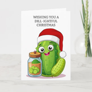 Dill‑ightful Christmas Pickle with Santa Hat Holiday Card