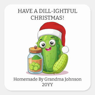 Dill‑ightful Christmas Pickling Jar Square Sticker