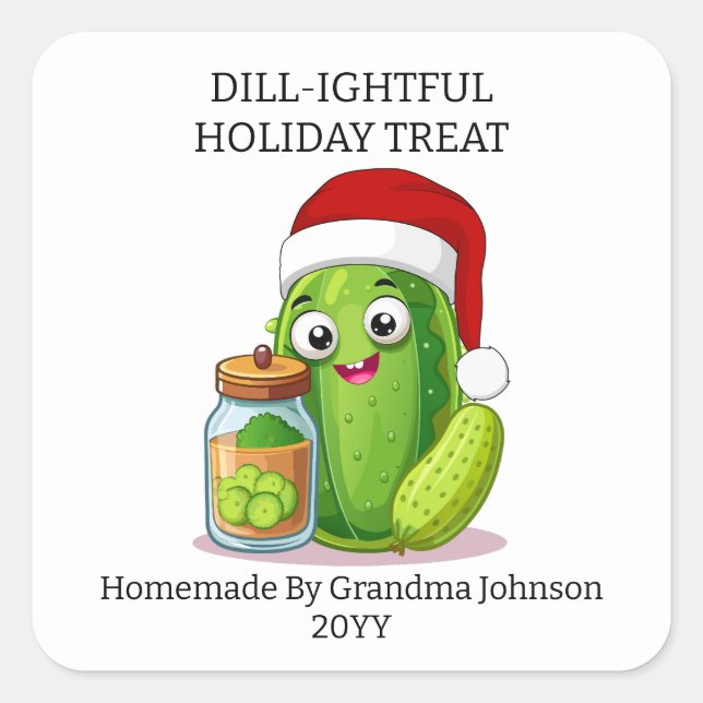 Dill‑ightful Holiday Pickling Jar Square Sticker (Front)