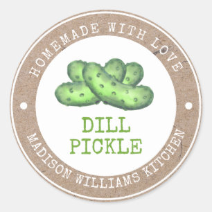 Dill Pickle Homemade with Love on Faux Kraft Paper Classic Round Sticker