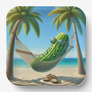 Dill Pickle In a Tropical Hammock Paper Plate