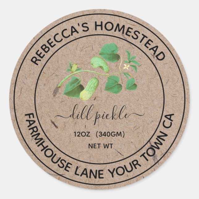 Dill Pickle Kraft Papier Canning Jar Étiquette (Devant)