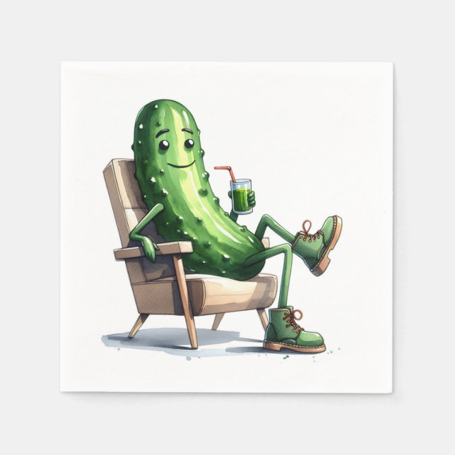 Dill Pickle Relaxing In a Chair Napkin (Front)