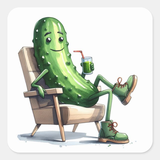 Dill Pickle Relaxing In a Chair Square Sticker (Front)