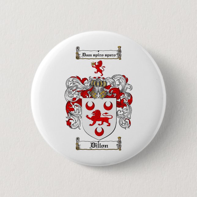 DILLON FAMILY CREST -  DILLON COAT OF ARMS 2 INCH ROUND BUTTON (Front)