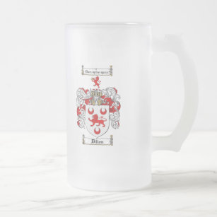 DILLON FAMILY CREST -  DILLON COAT OF ARMS FROSTED GLASS BEER MUG