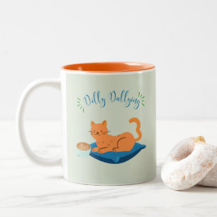 Dilly Dallying Orange Cat Two-Tone Coffee Mug