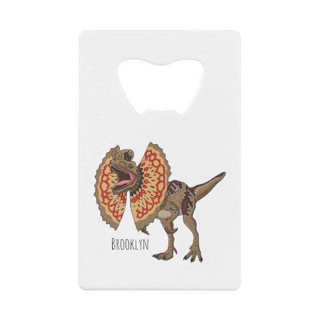 Dilophosaurus cartoon illustration credit card bottle opener (Front)