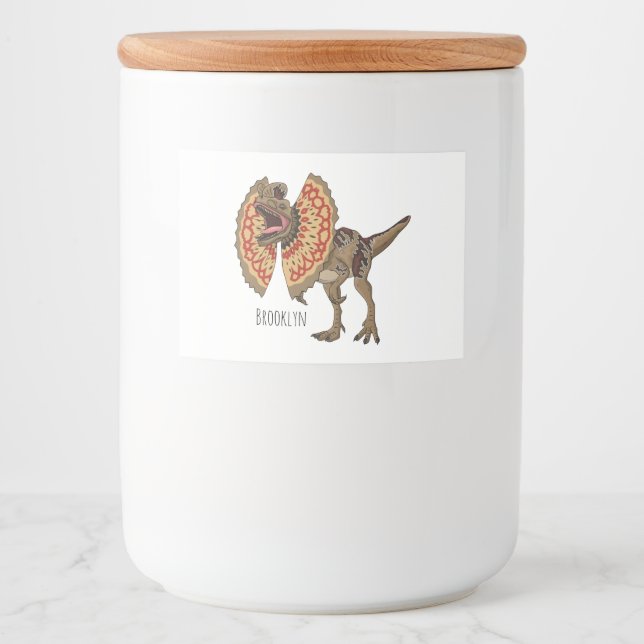 Dilophosaurus cartoon illustration food label (Front)