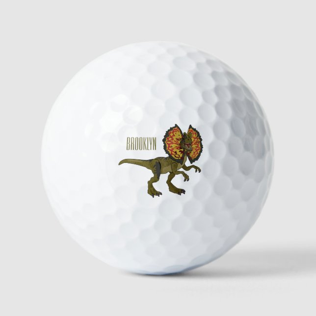 Dilophosaurus cartoon illustration golf balls (Front)