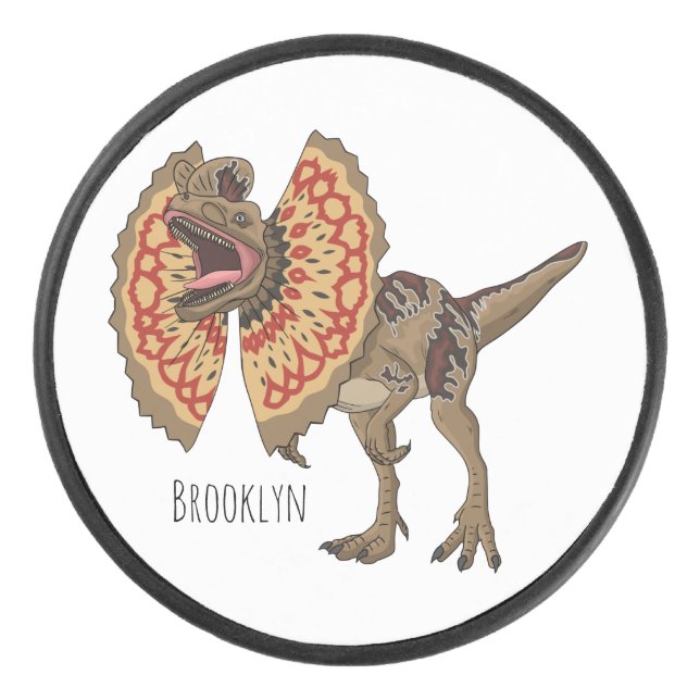 Dilophosaurus cartoon illustration  hockey puck (Front)