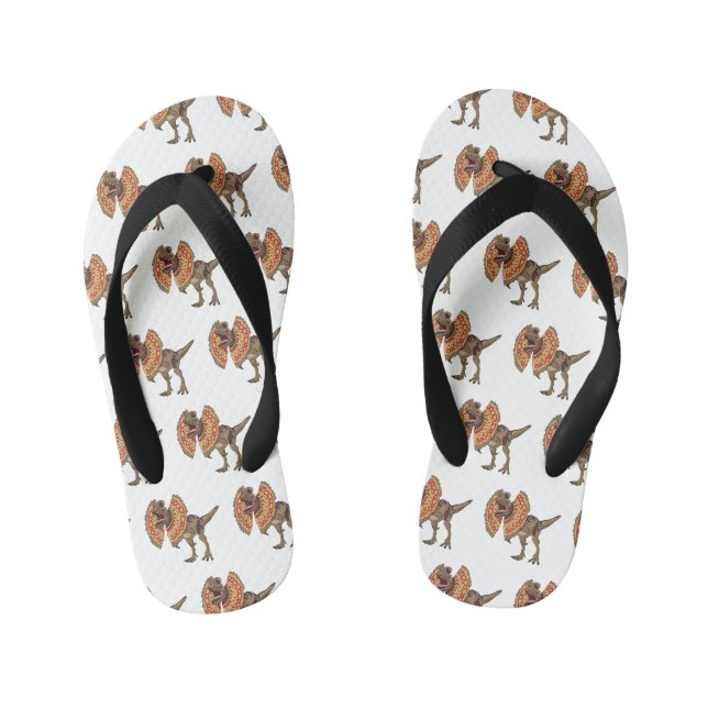 Dilophosaurus cartoon illustration kid's flip flops (Footbed)