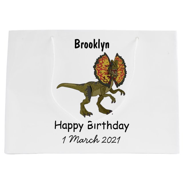 Dilophosaurus cartoon illustration large gift bag (Front)