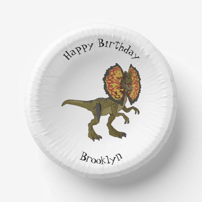 Dilophosaurus cartoon illustration paper plate (Front)