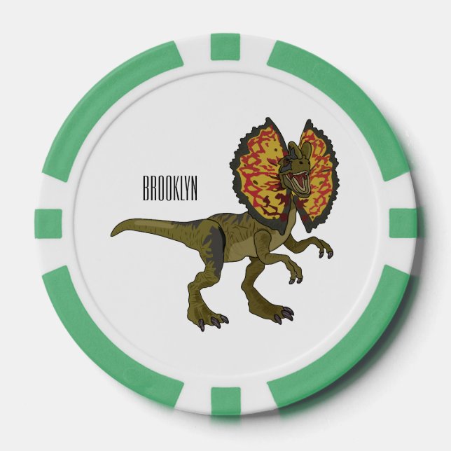 Dilophosaurus cartoon illustration poker chips (Front)