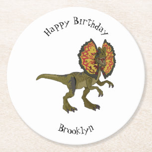 Dilophosaurus cartoon illustration round paper coaster