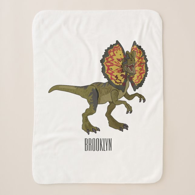 Dilophosaurus cartoon illustration sherpa blanket (Front)