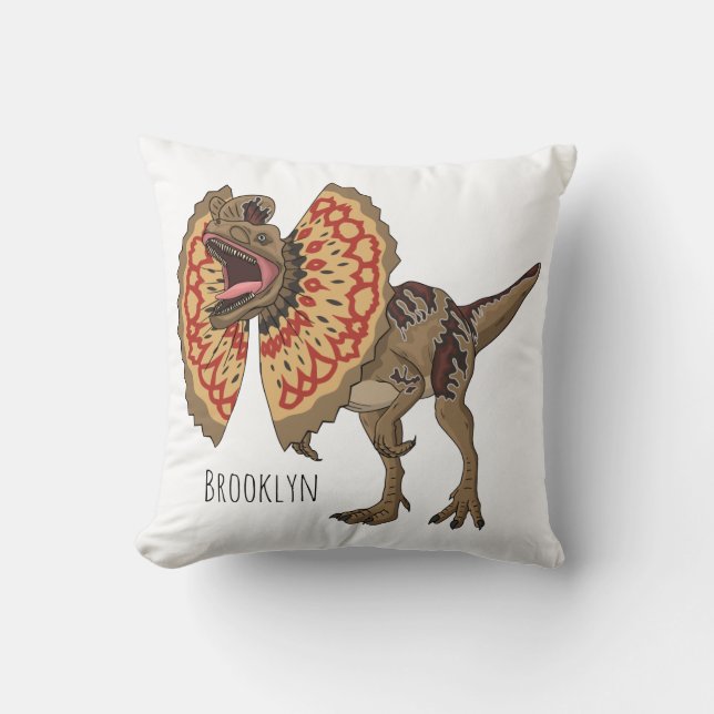 Dilophosaurus cartoon illustration  throw pillow (Front)