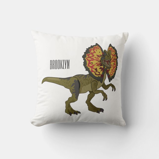 Dilophosaurus cartoon illustration throw pillow (Front)