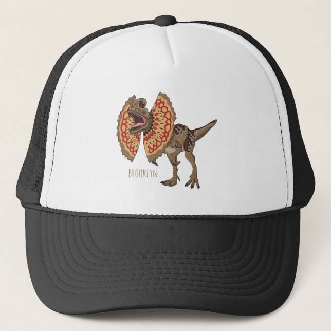 Dilophosaurus cartoon illustration  trucker hat (Front)