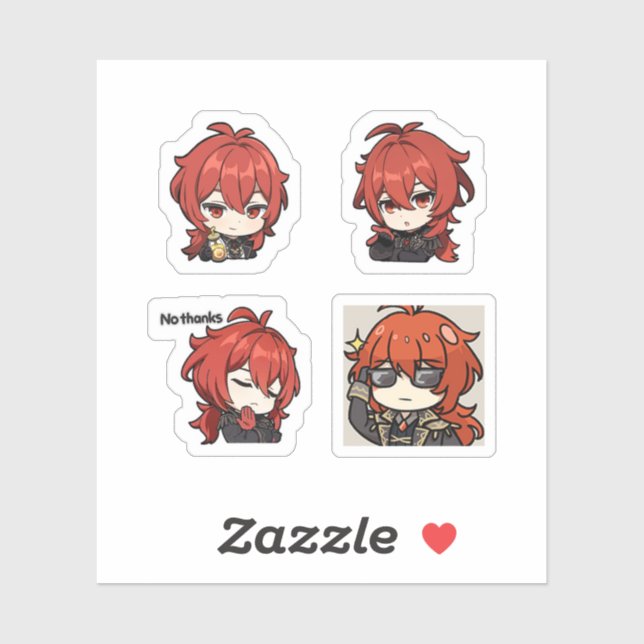 Diluc Genshin Impact 4 Pack Sticker Sheet (Sheet)