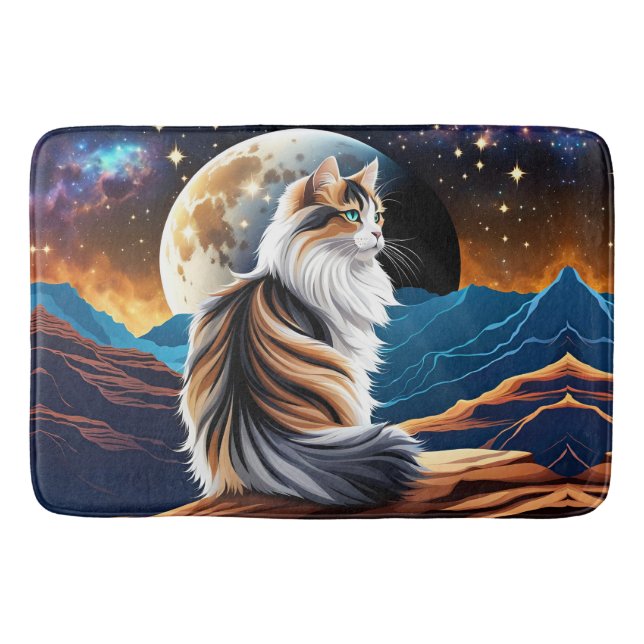 Dilute Calico Cat and Desert Moon Bath Mat (Front)
