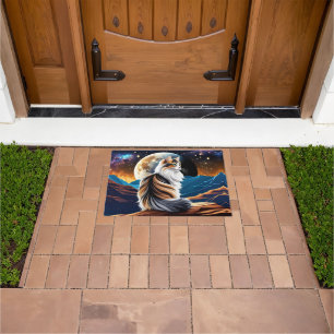 Dilute Calico Cat and Desert Moon Doormat