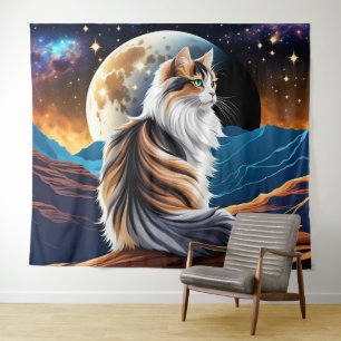 Dilute Calico Cat and Desert Moon Tapestry