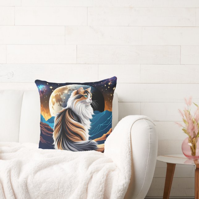Dilute Calico Cat and Desert Moon Throw Pillow (Couch)