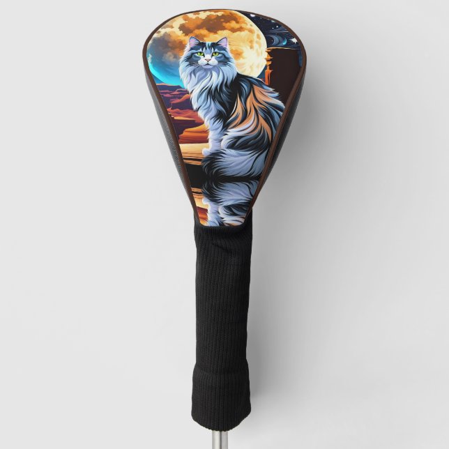 Dilute Calico cat, in the Desert-Full Moon Golf Head Cover (Front)