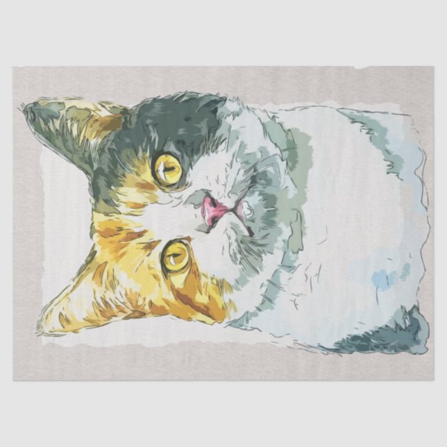 Dilute Calico Cat Watercolor Sketch Tissue Paper (Front)