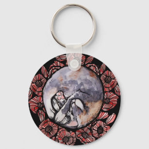 Dilute Calico Kitty Cat Red Poppy Flower Cats Keychain
