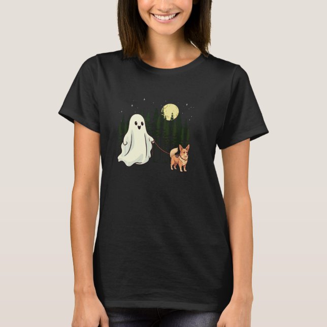 Dilute Sable Corgi Walking Ghost Halloween Funny K T-Shirt (Front)