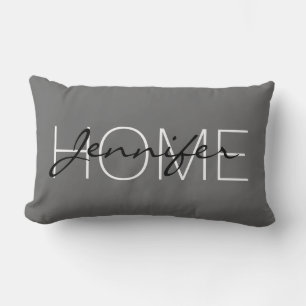 Dim grey colour home monogram lumbar pillow
