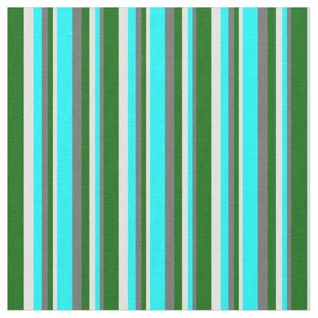 Dim Grey, Cyan, Light Cyan & Dark Green Pattern Fabric (Close Up)