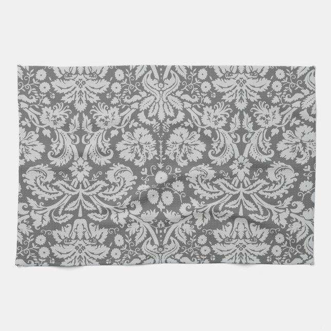 Dim Grey Damask Kitchen Towel (Horizontal)