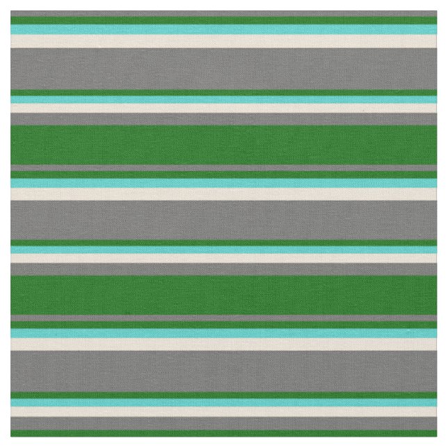 Dim Grey, Dark Green, Turquoise, and Bisque Lines Fabric (Close Up)