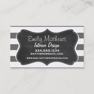 Dim Grey Horizontal Stripes; Vintage Chalkboard Business Card