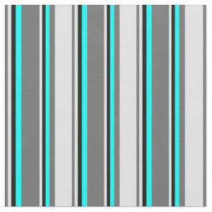 Dim Grey, Lavender, Black & Cyan Coloured Stripes Fabric